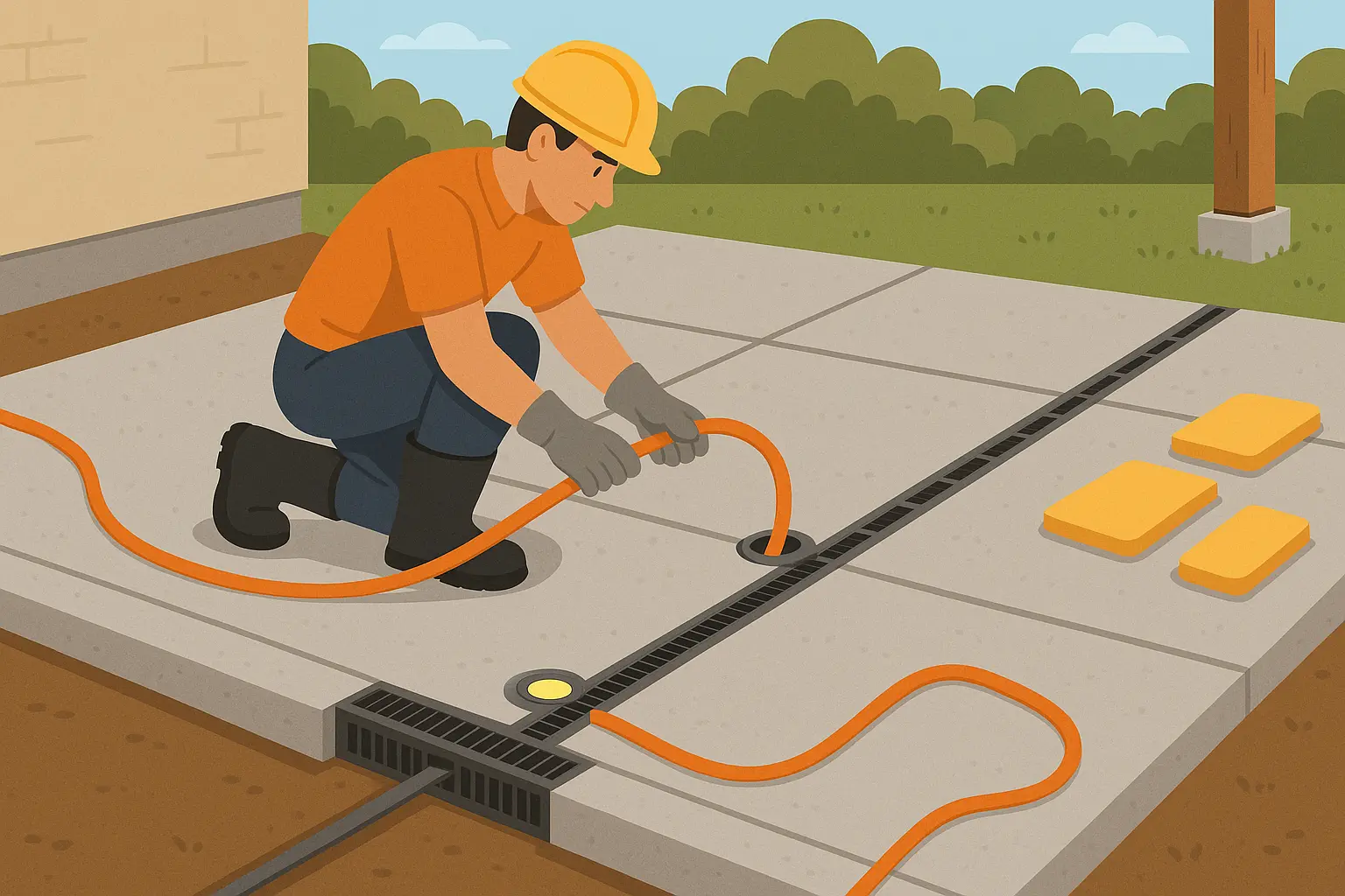 Functional concrete patio enhancements and utility integration