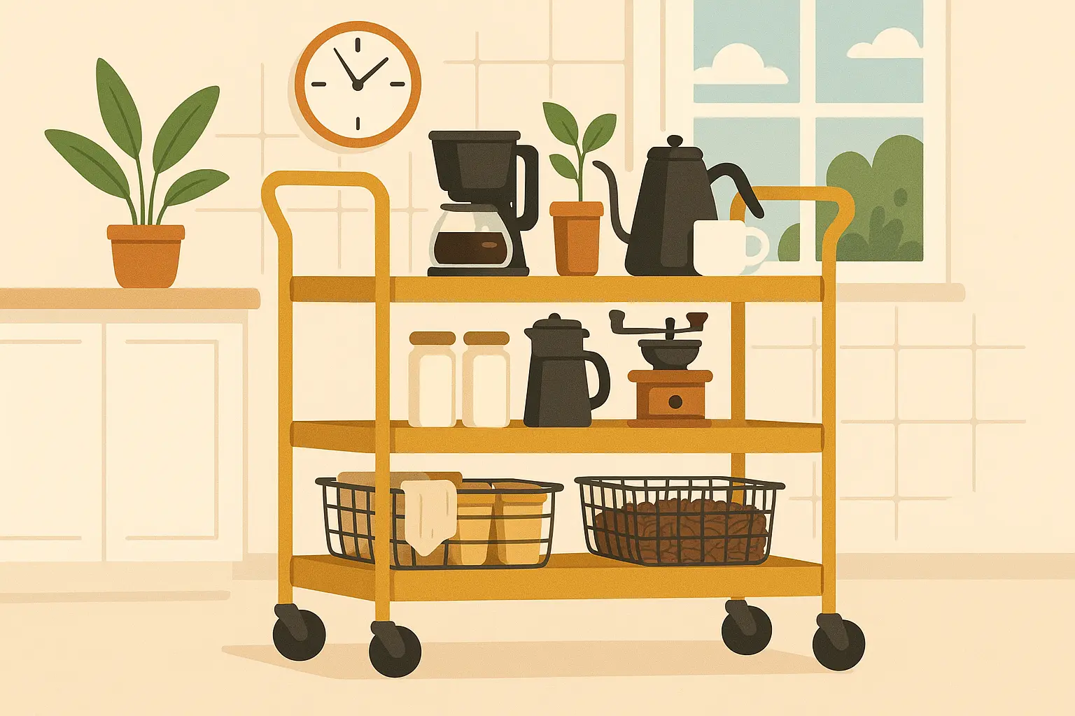 Rolling coffee cart with storage