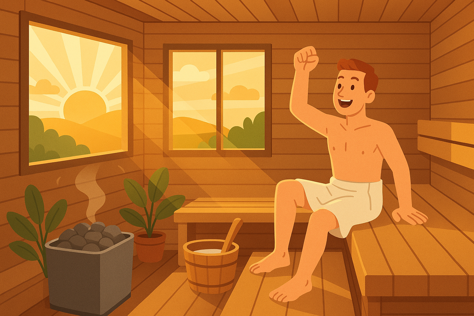 Person energized after morning sauna session