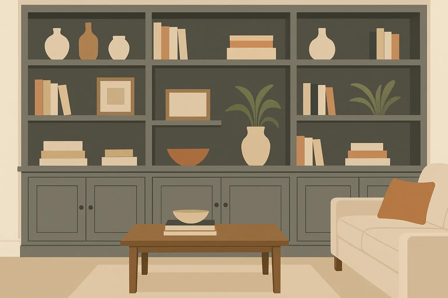 Grey built-in storage solutions maximizing functionality