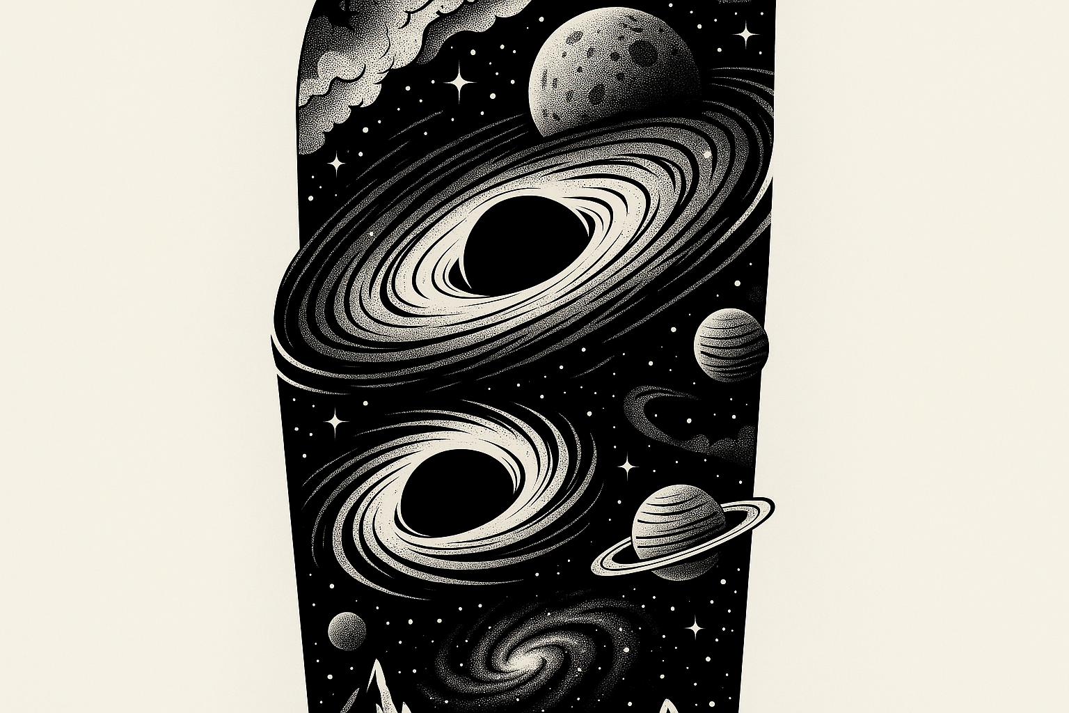 Large scale black hole tattoo sleeve designs