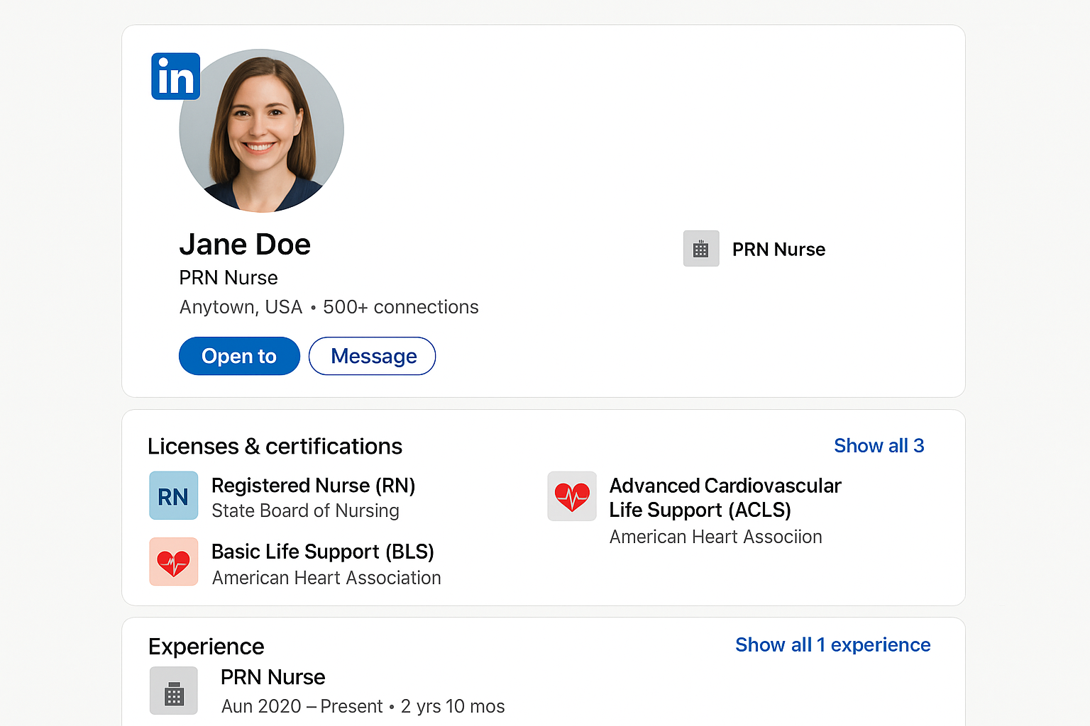 PRN nurse LinkedIn strategy