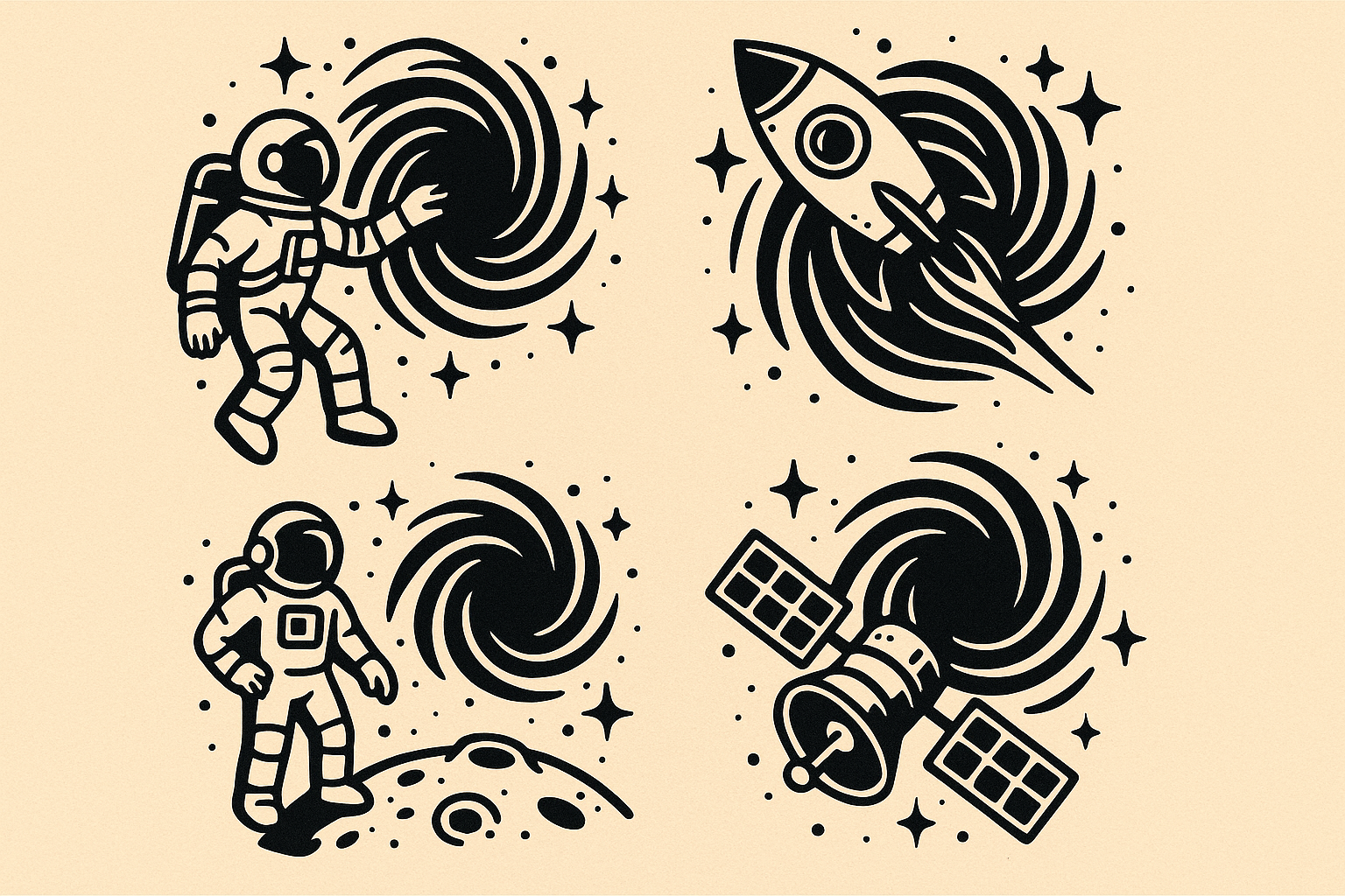 Astronaut and space themed black hole tattoos