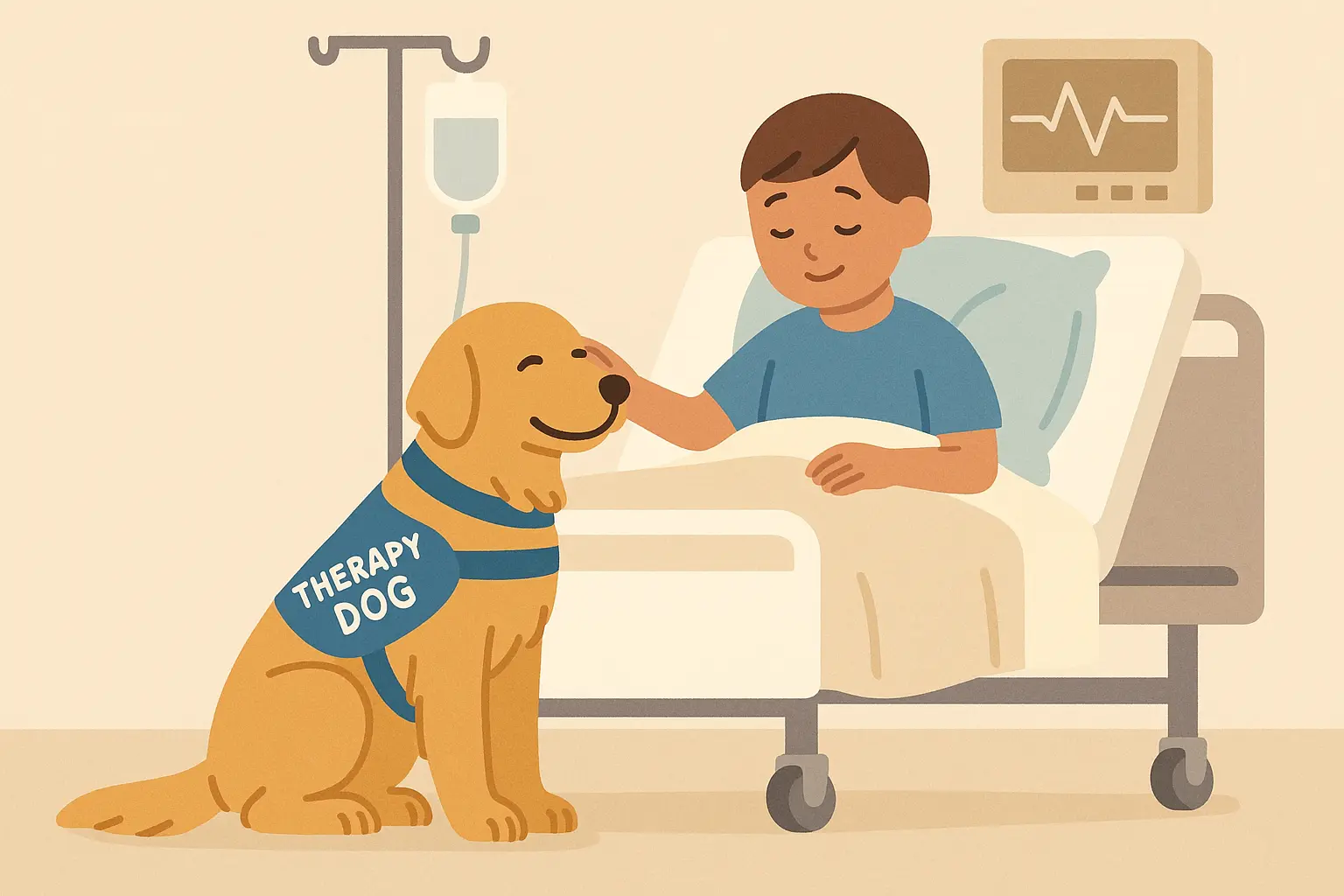 Therapy dog visiting hospital patient