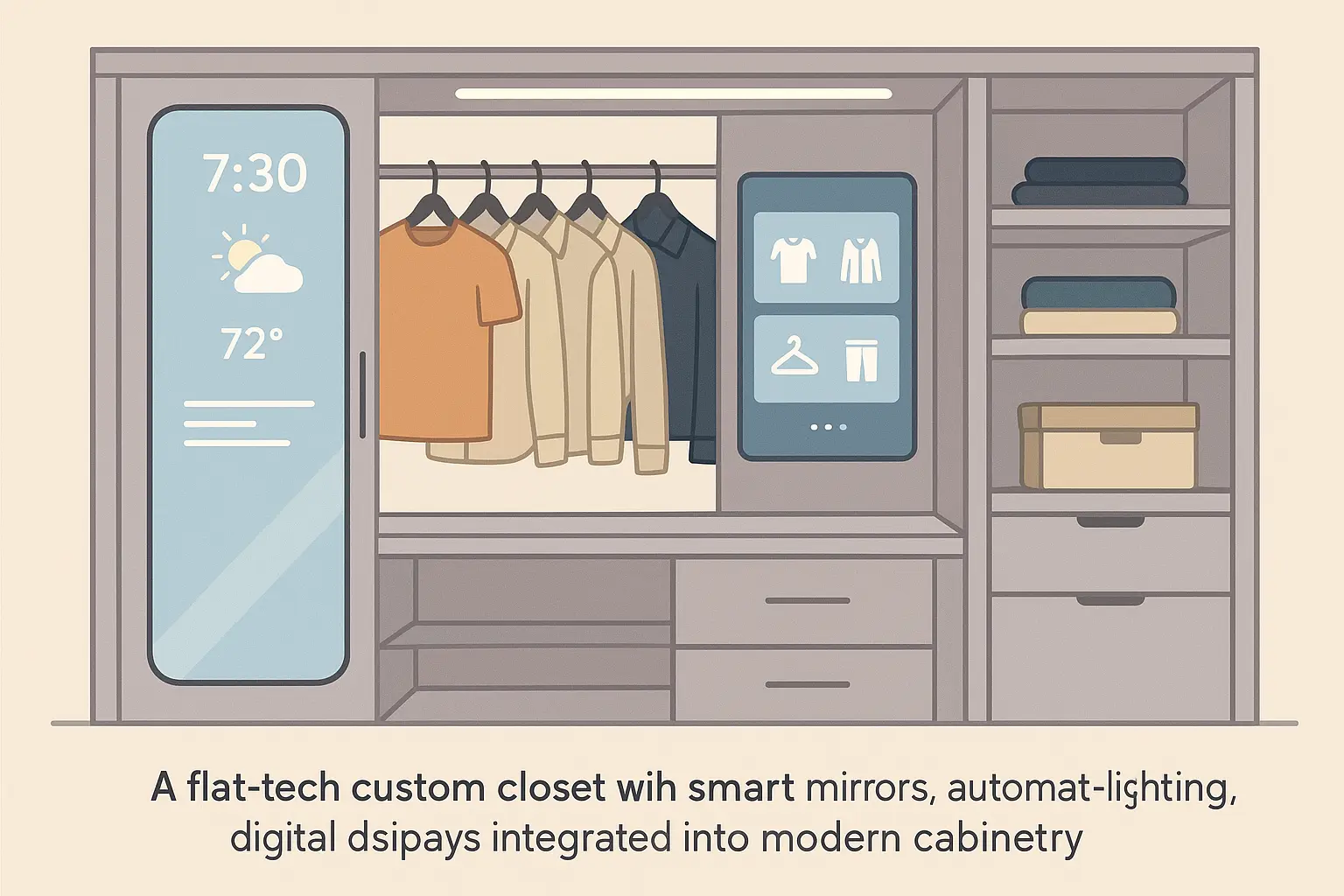 Smart technology integrated custom closet system