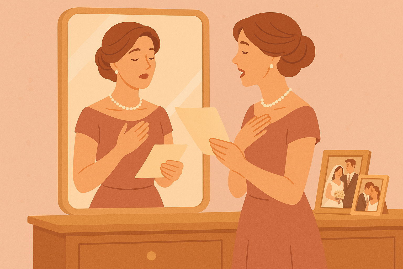 Mother of the bride giving emotional speech at wedding