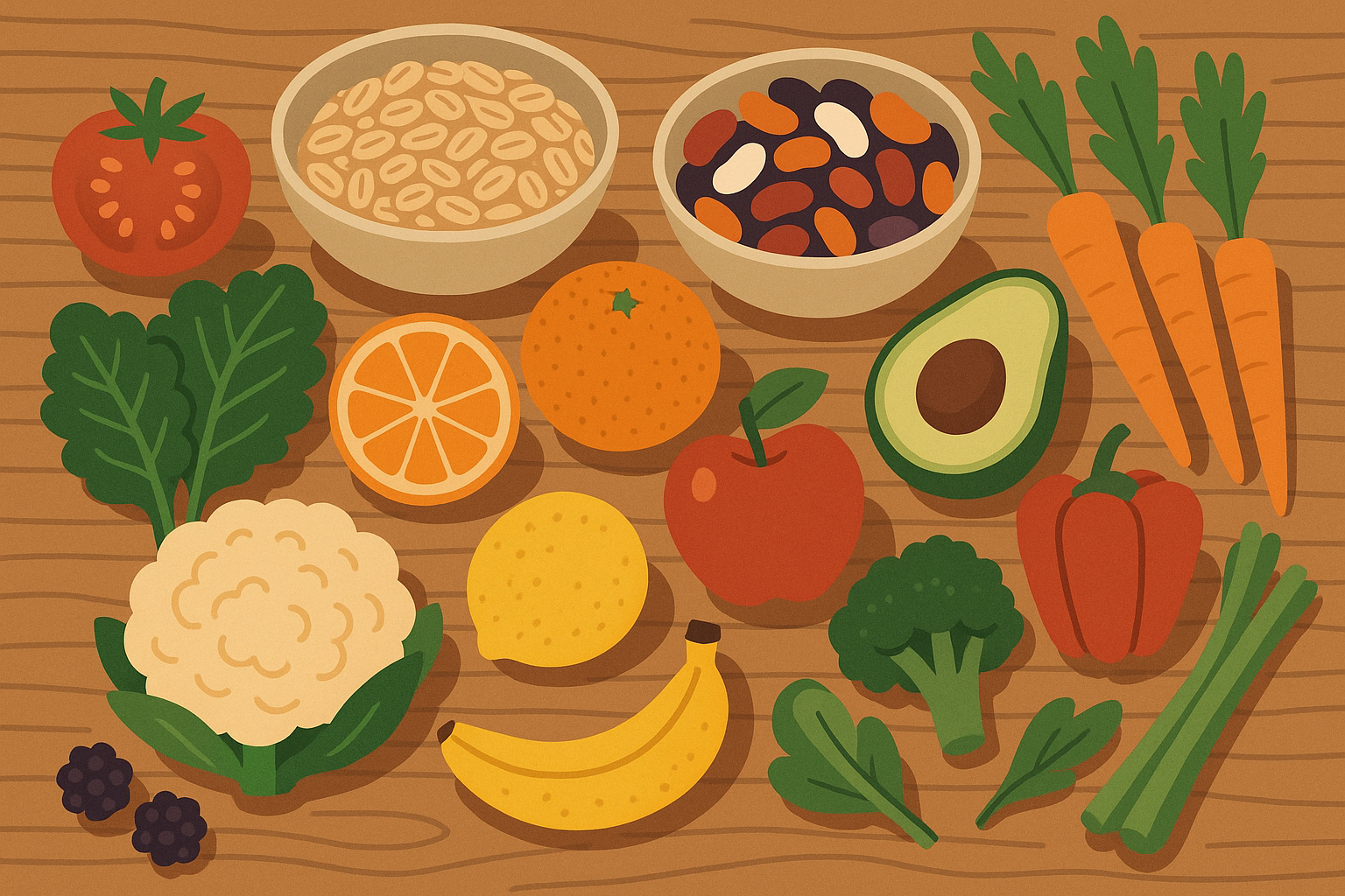 High fiber foods for hemorrhoids arranged on table