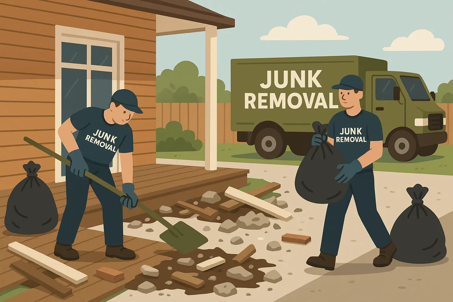 Professional junk removal for back porch renovation