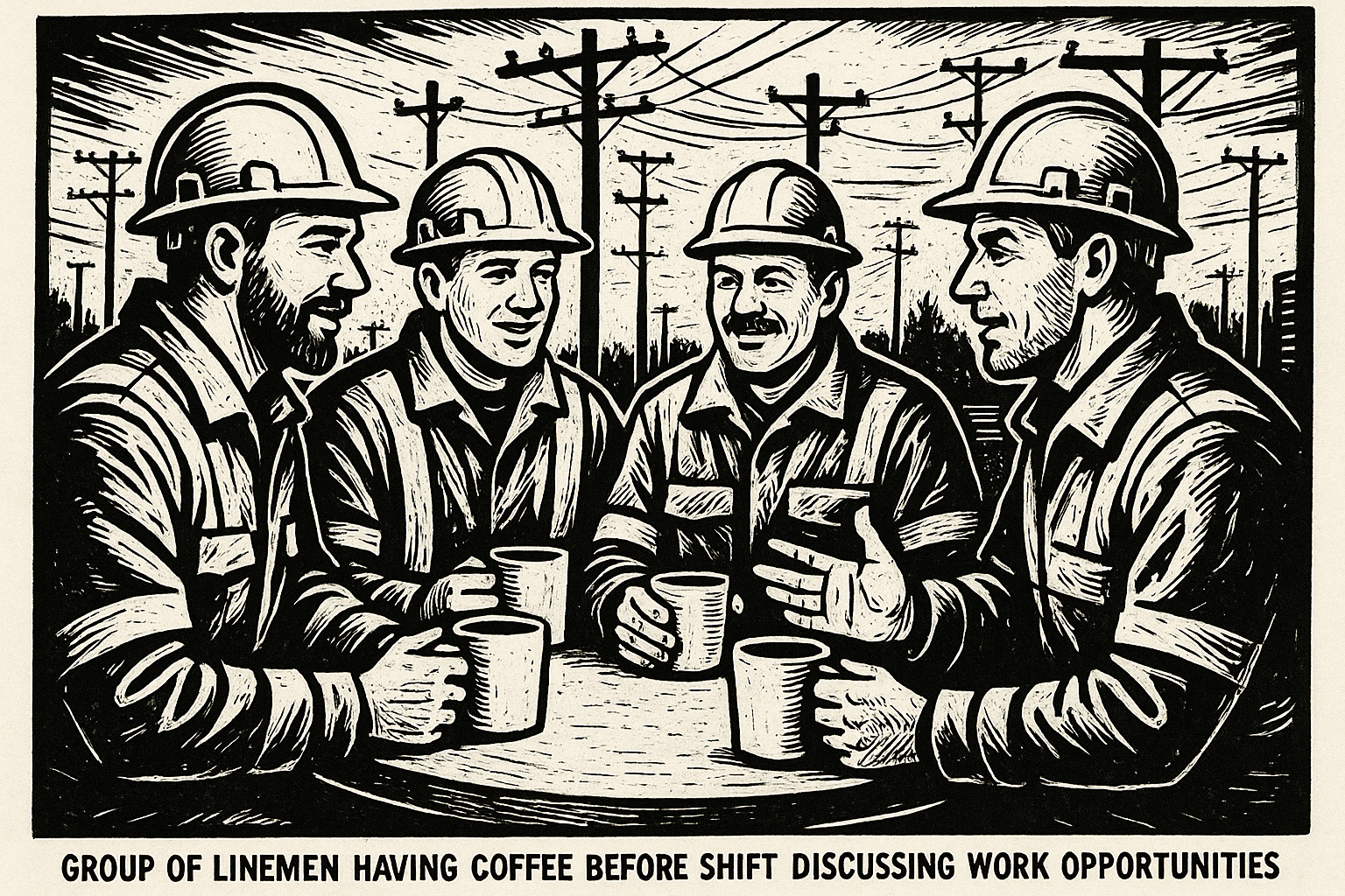 Linemen networking and socializing