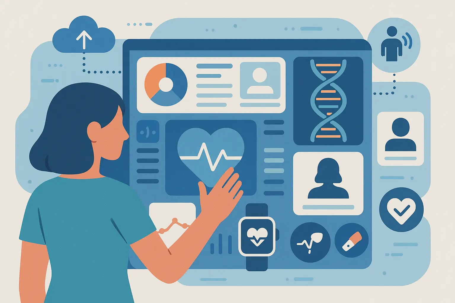 Futuristic personalized medicine interface with individual health data