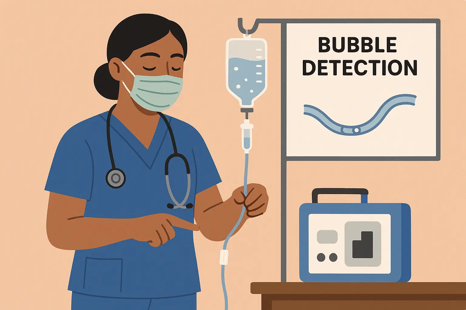 Healthcare provider demonstrating bubble detection techniques