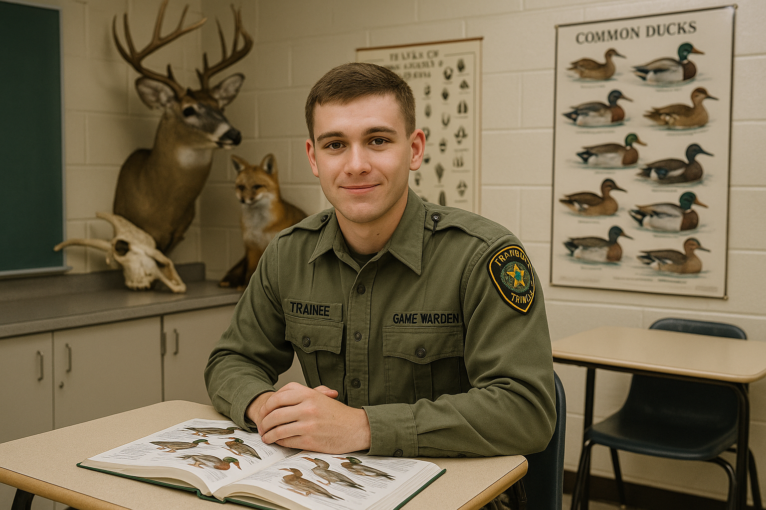 Game warden trainee in classroom