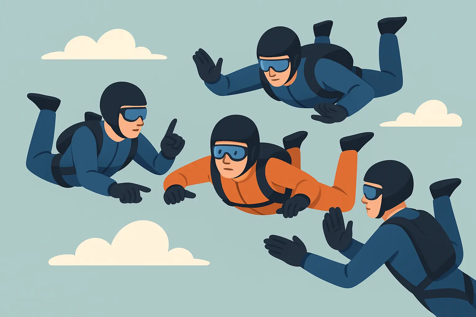 AFF instructor flying formation with student in freefall