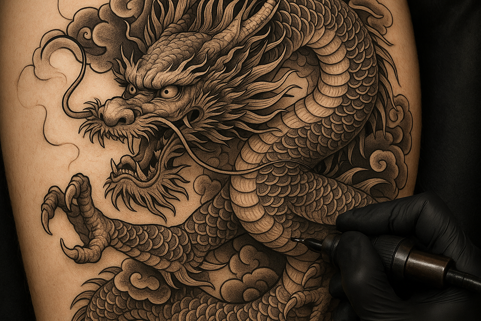 Japanese dragon full back tattoo technical guide