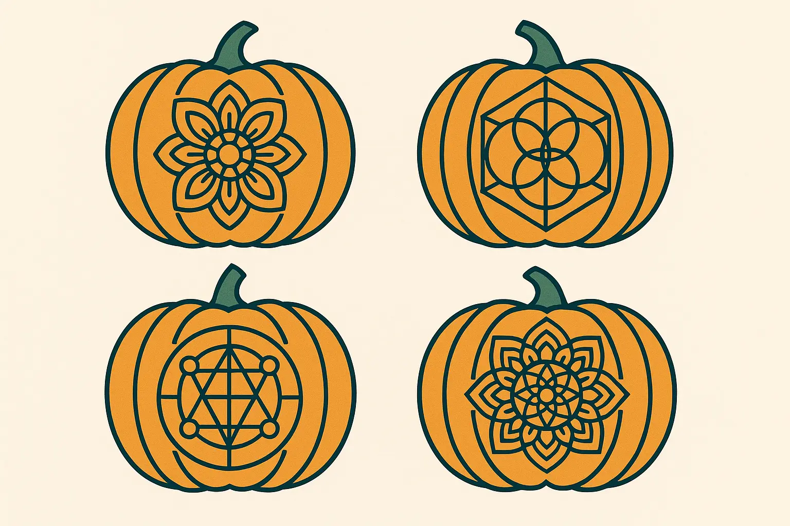 Geometric pumpkin mandala tattoo with intricate mathematical patterns