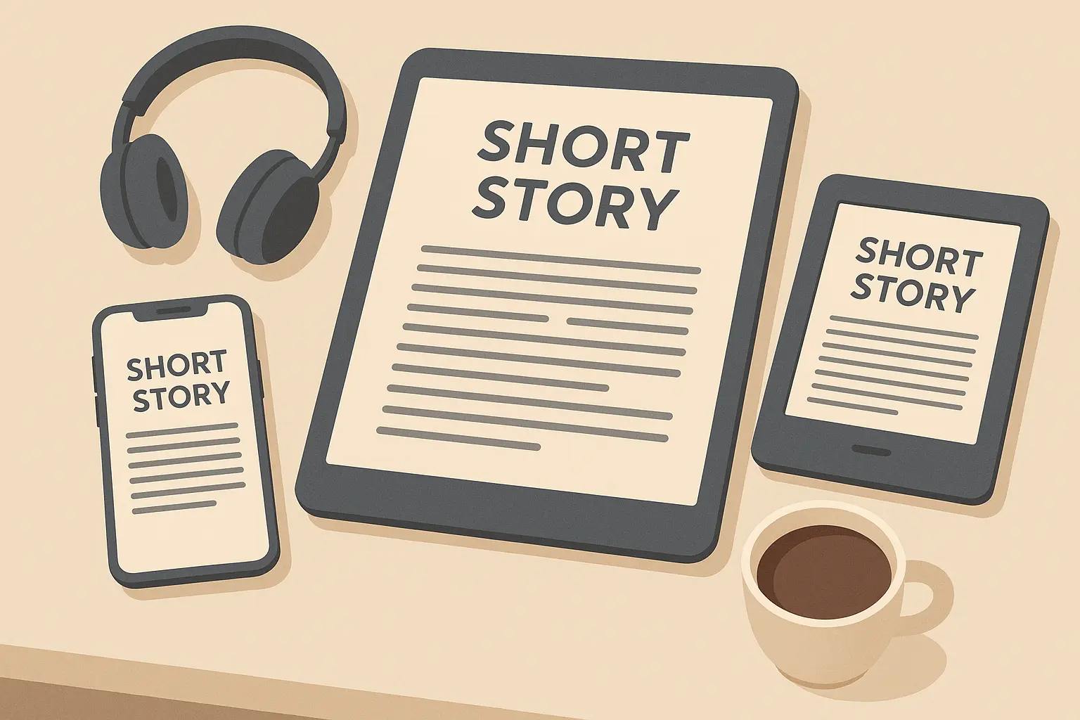 Digital devices showing various story formats