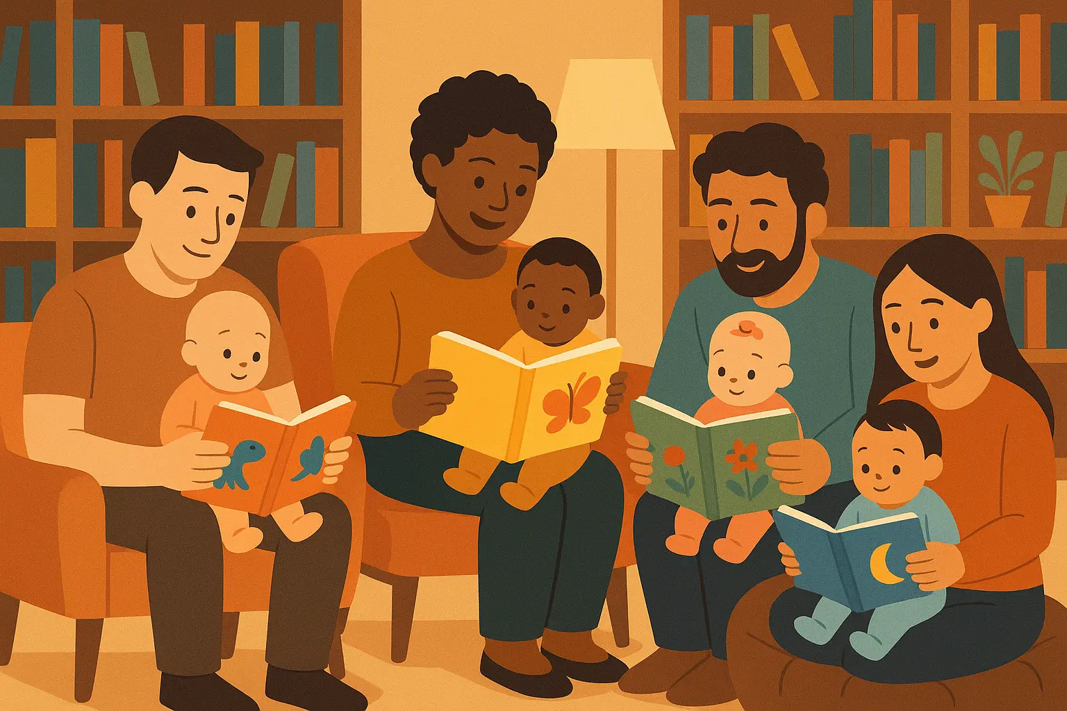Baby stories collection with colorful books and interactive elements