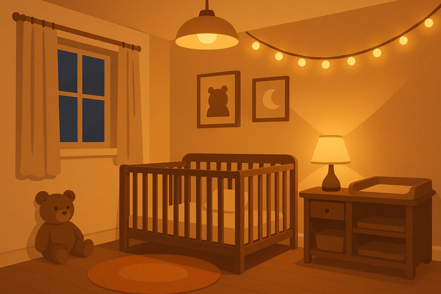 Layered lighting design for baby girl nursery