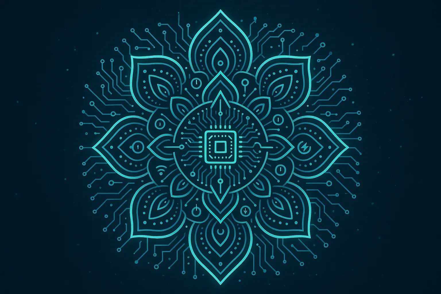 Biomechanical mandala with circuit patterns