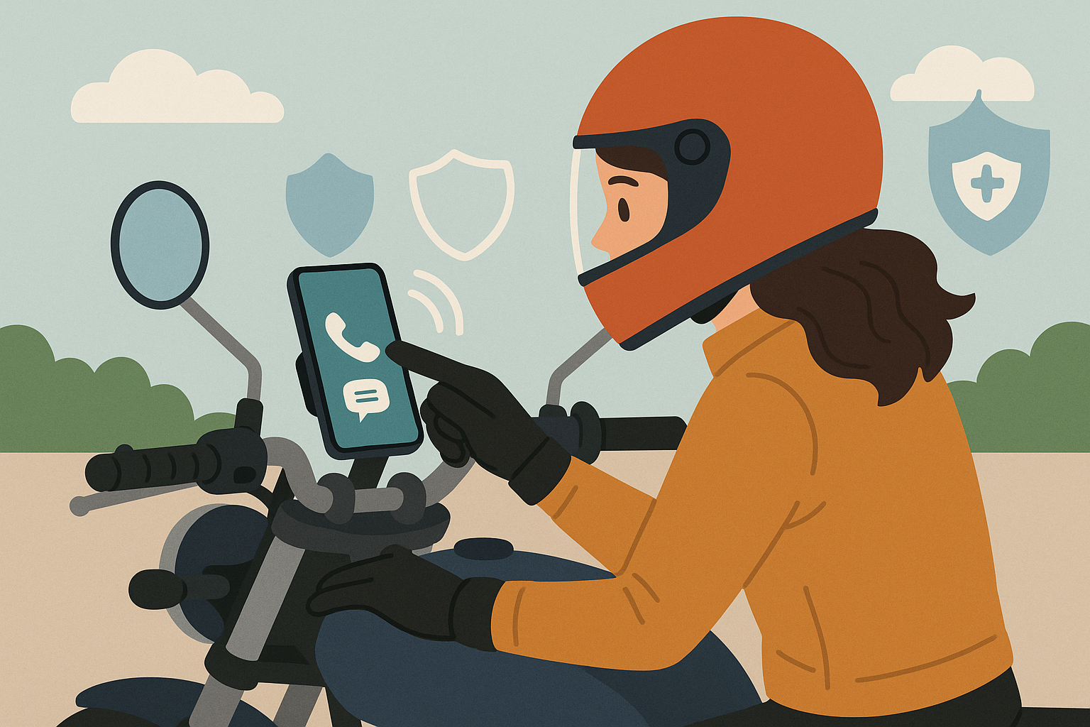 Female rider using touchscreen compatible gloves