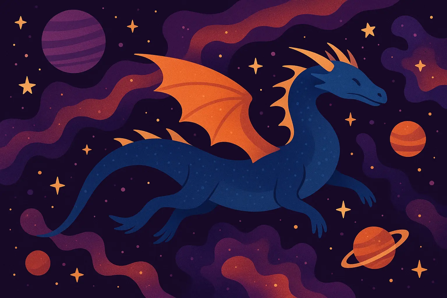 Celestial dragon among stars back tattoo design