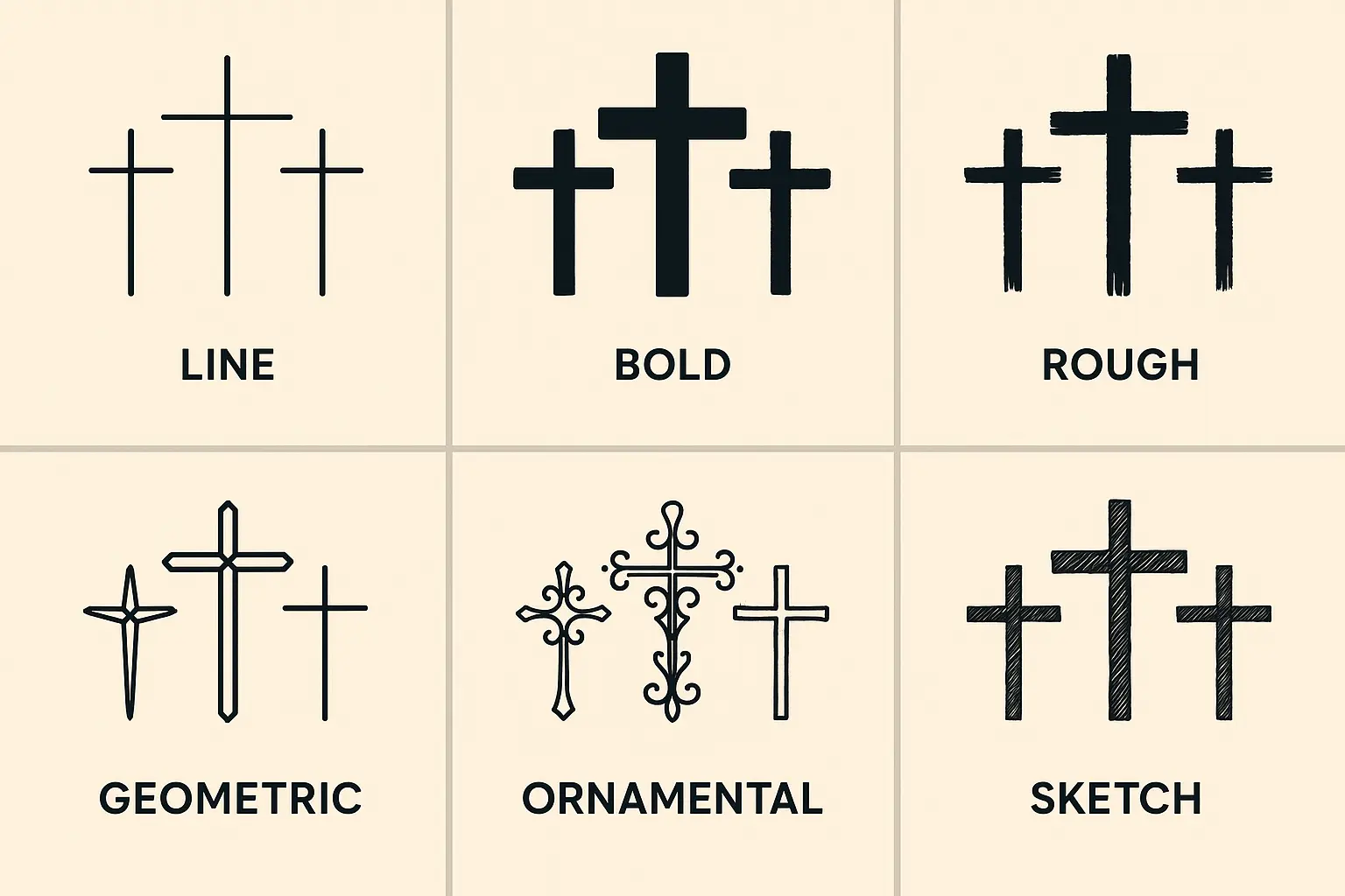 Collection of three crosses tattoo designs