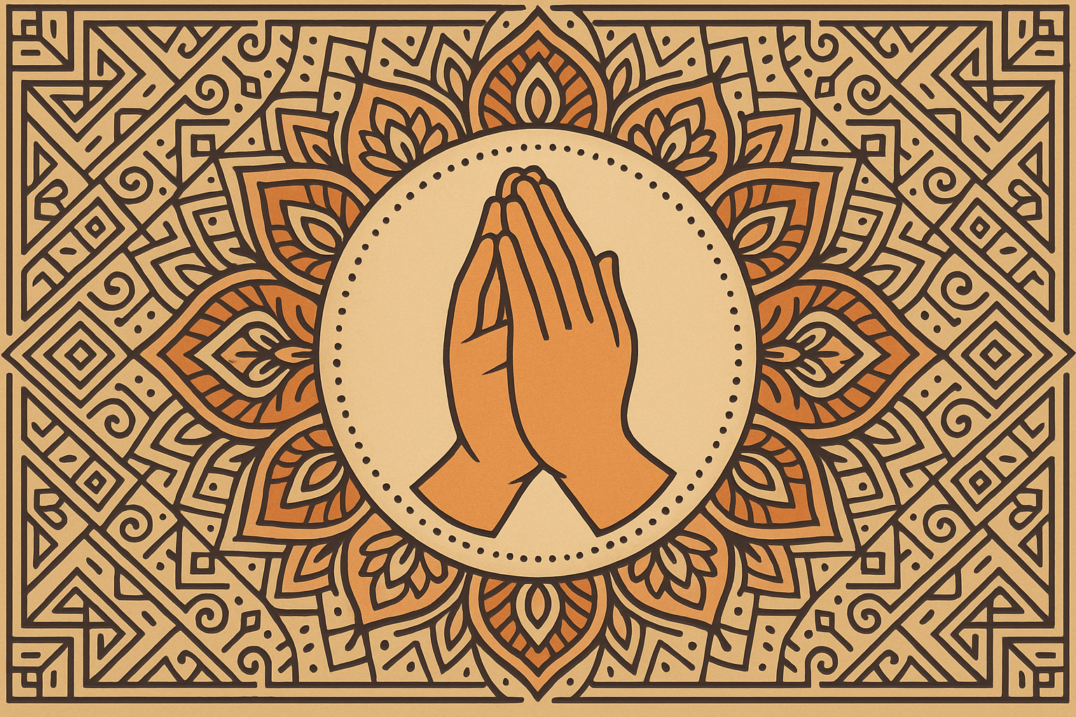 Geometric mandala praying hands design