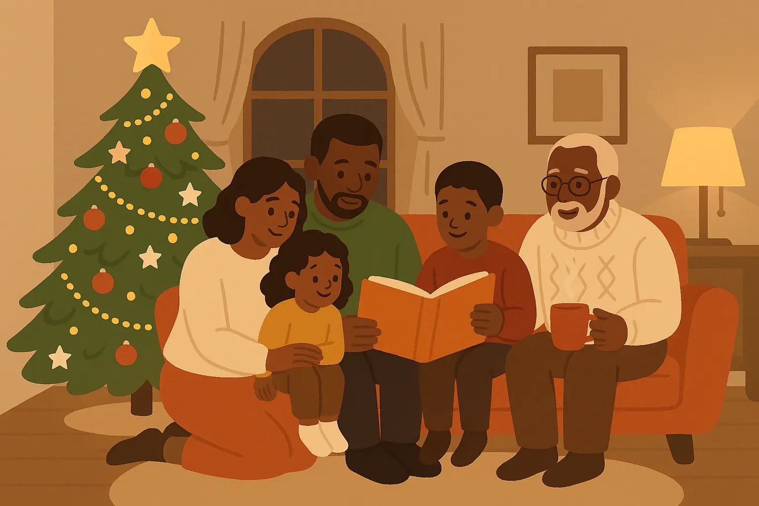 Family reading Christmas stories together