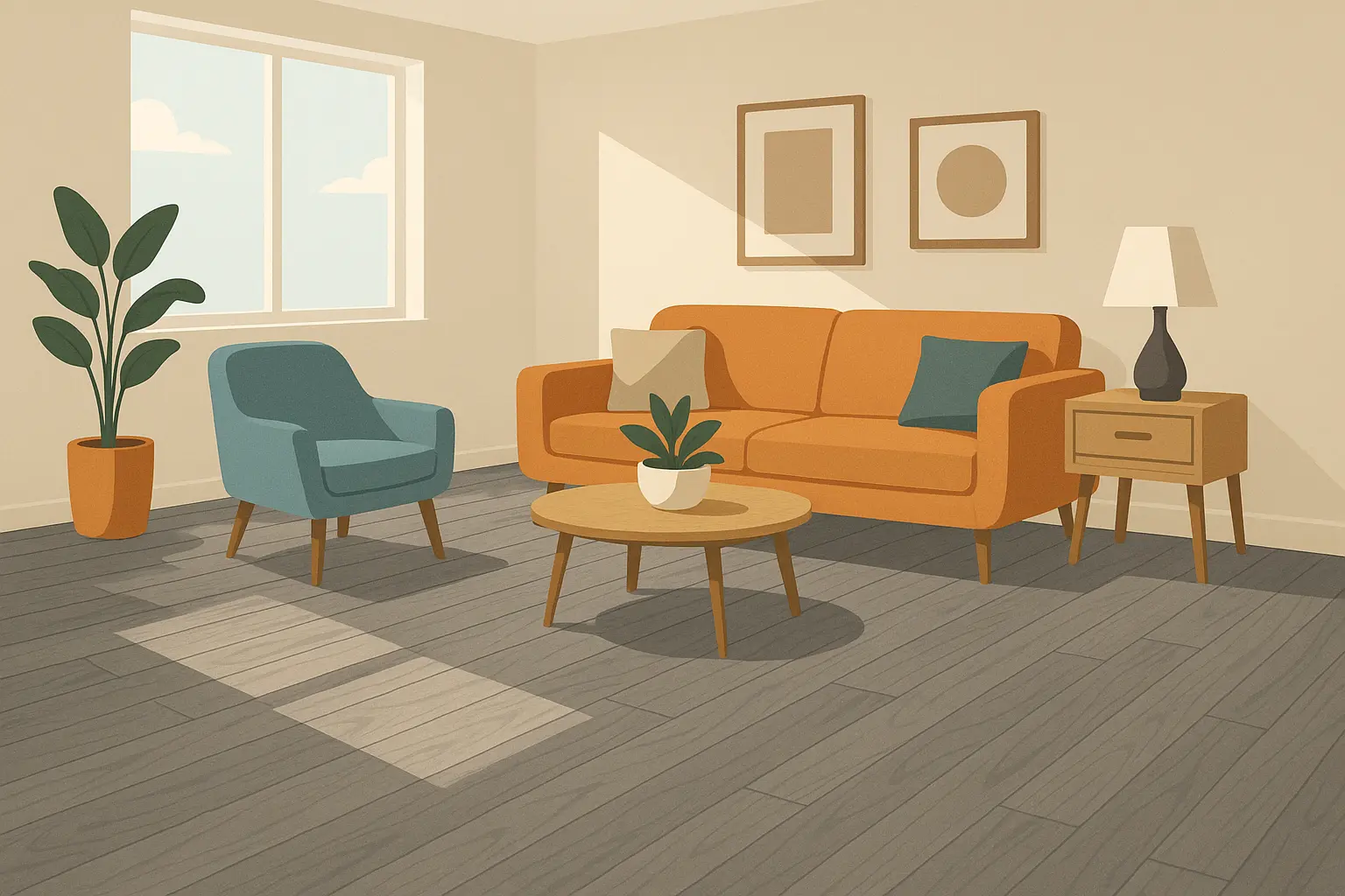 Grey hardwood flooring providing sophisticated foundation