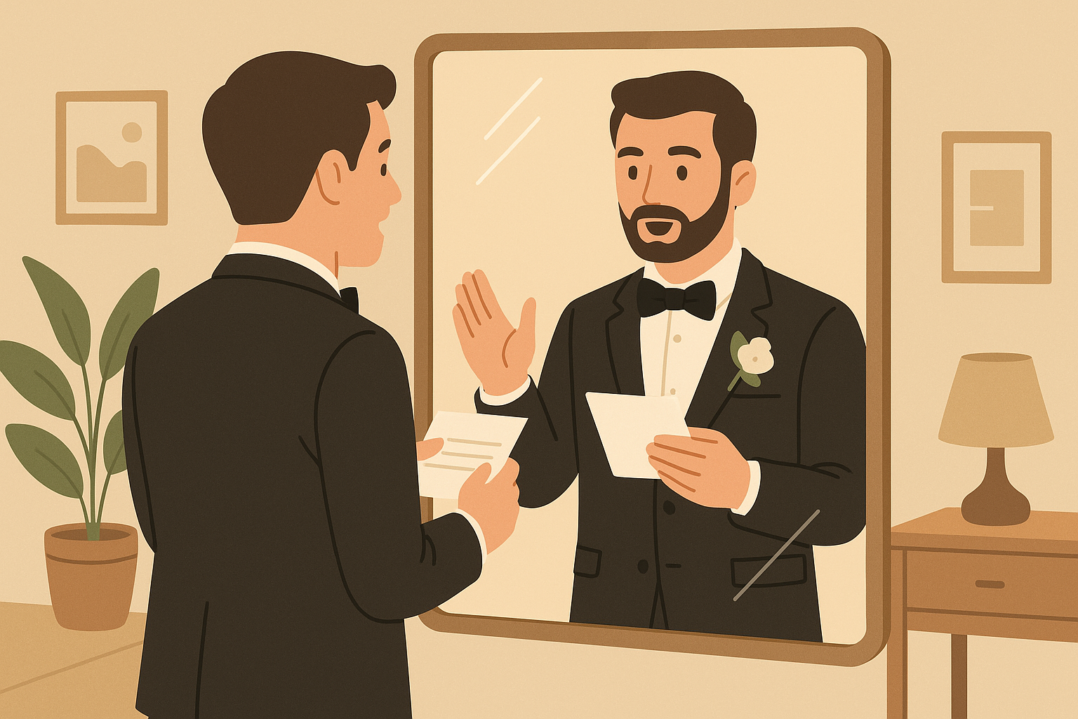 Best man practicing speech preparation