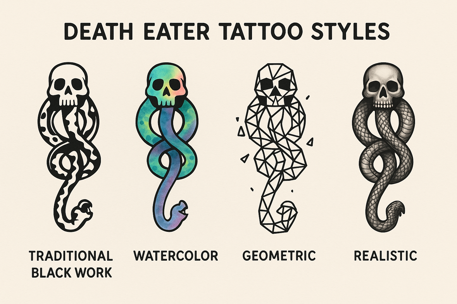 Different artistic styles for Death Eater tattoos