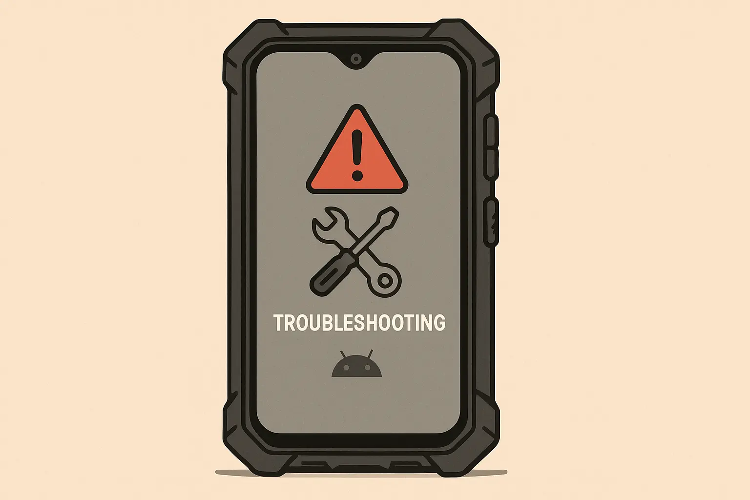 Rokform rugged phone case protecting Android device during troubleshooting