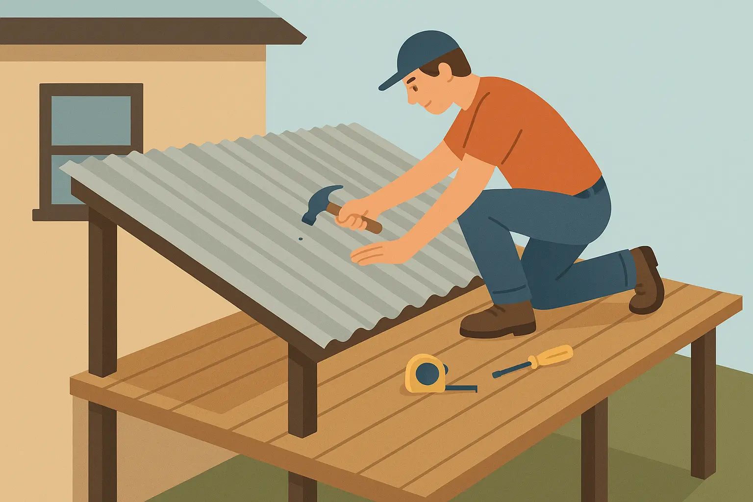 Corrugated metal roofing over deck
