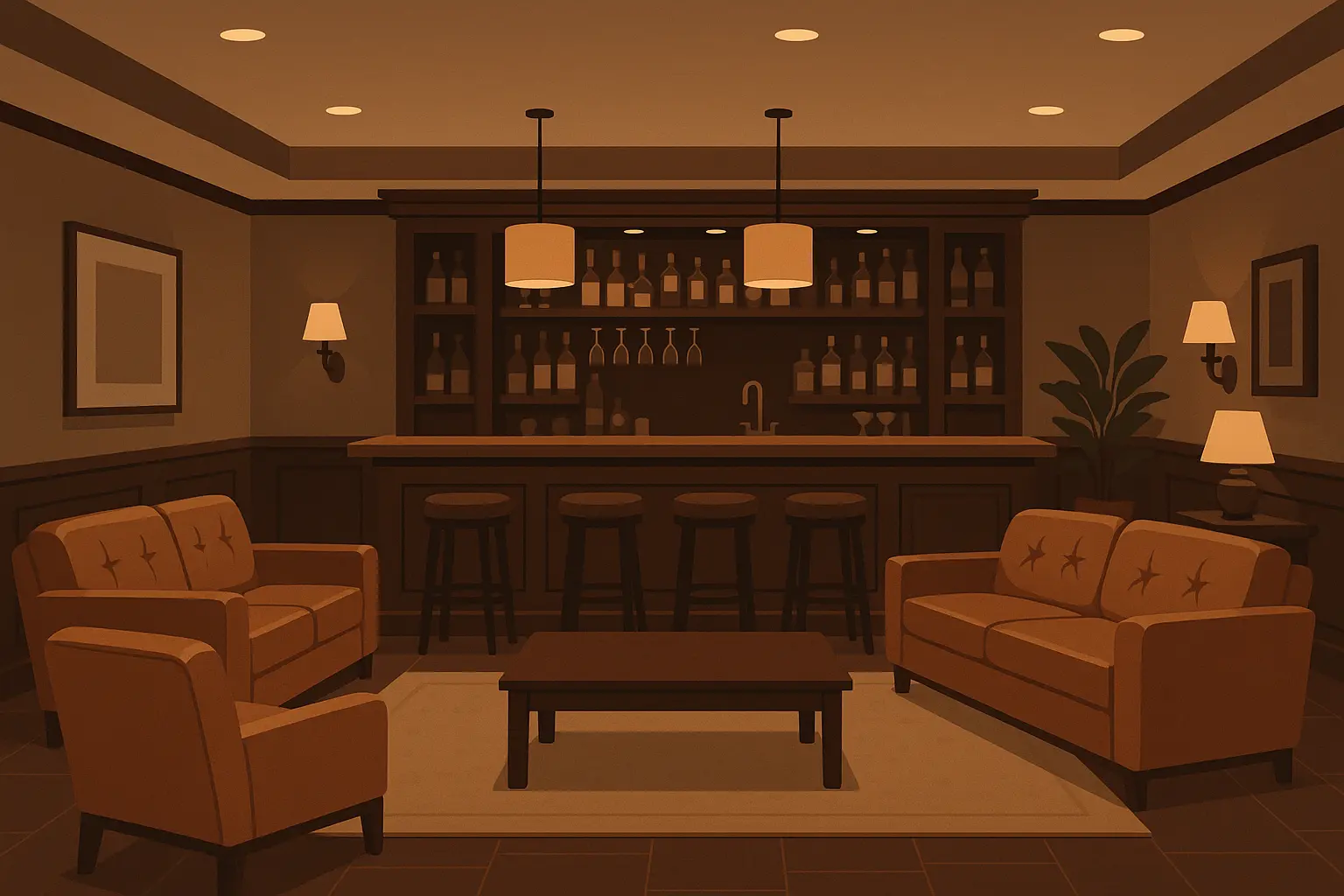 Luxury basement lounge with full bar