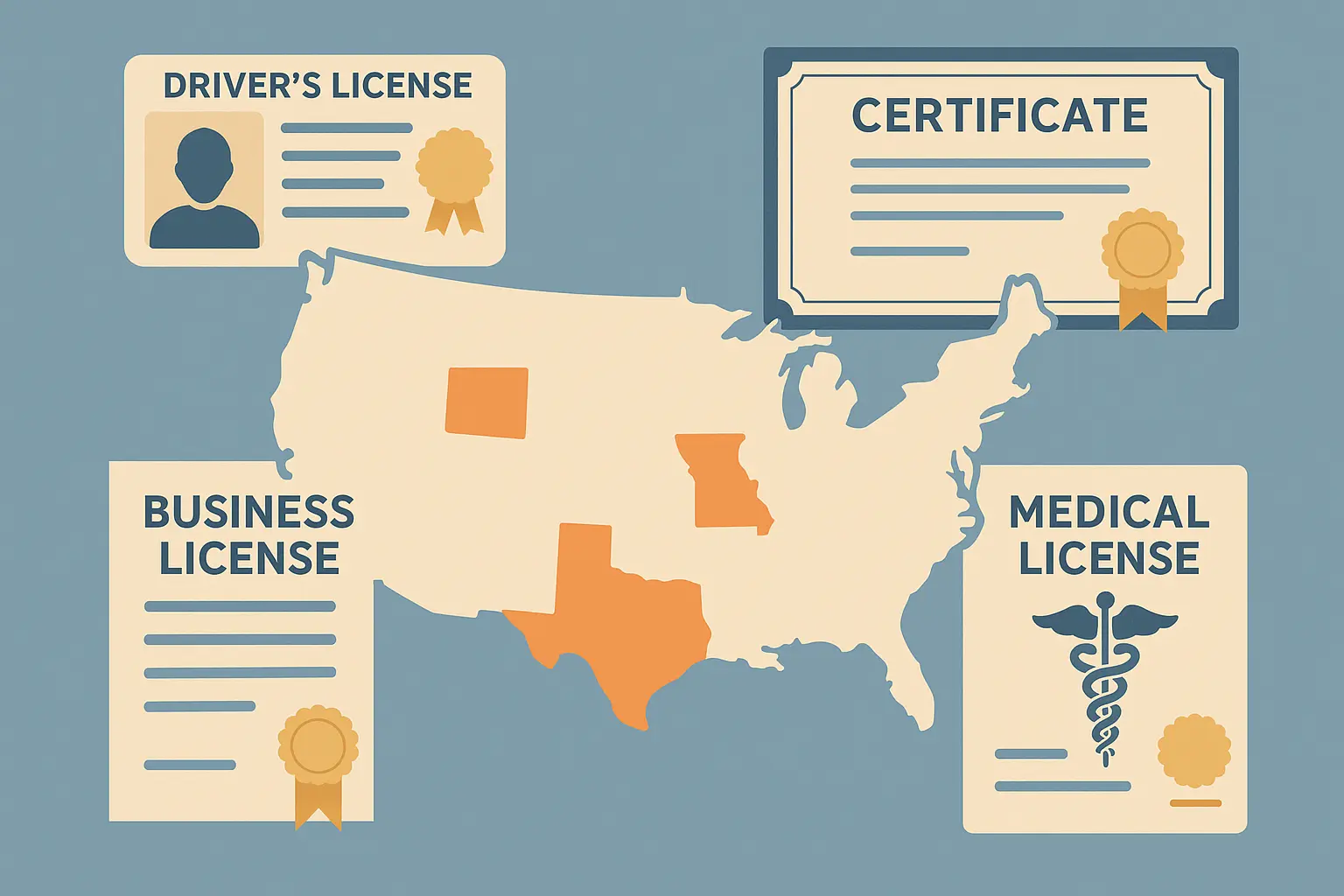 Professional licensing documents and certificates