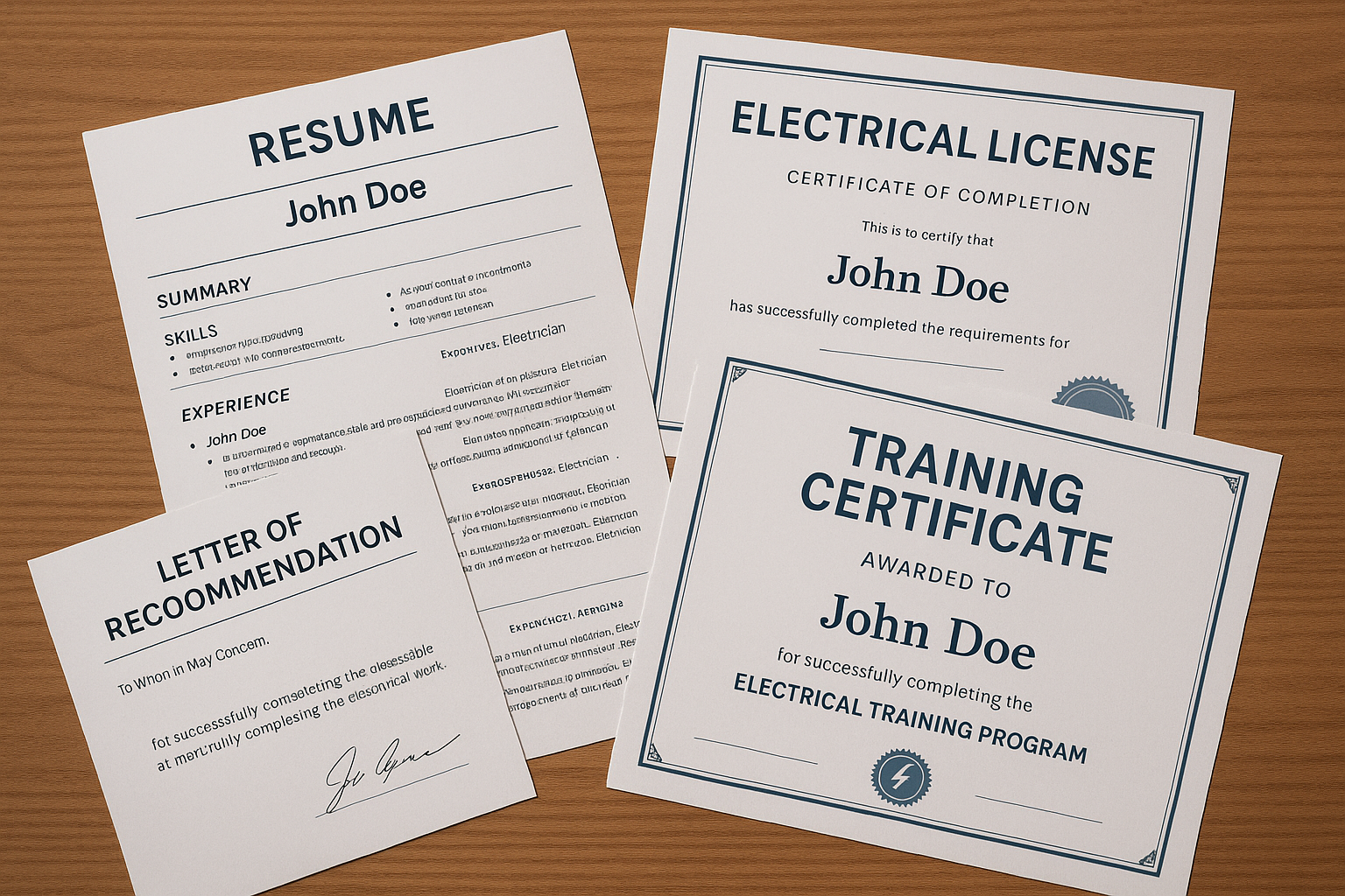 Professional documentation support for electrician career advancement
