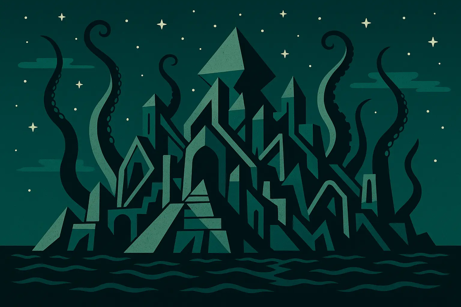 Cthulhu rising from the depths of R'lyeh