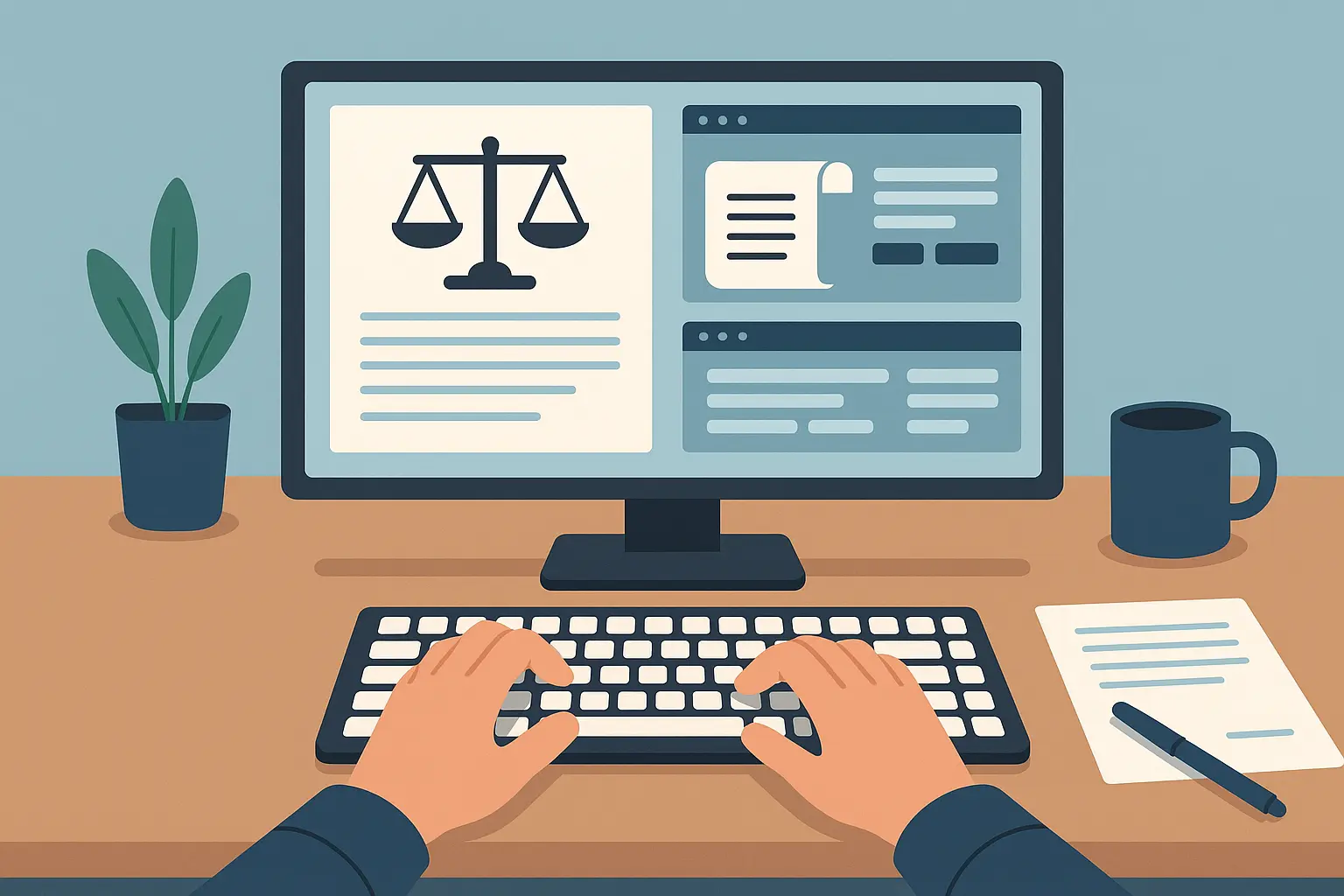 Legal secretary using computer software