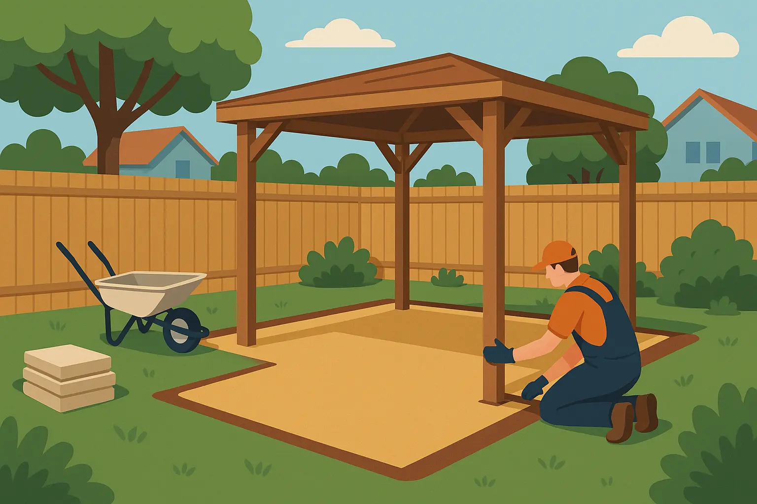 JiffyJunk team clearing outdoor space for gazebo installation