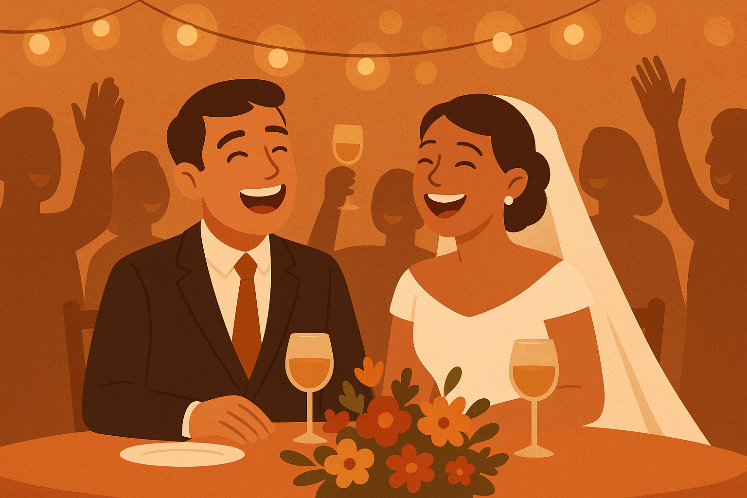 Wedding guests laughing during maid of honor speech