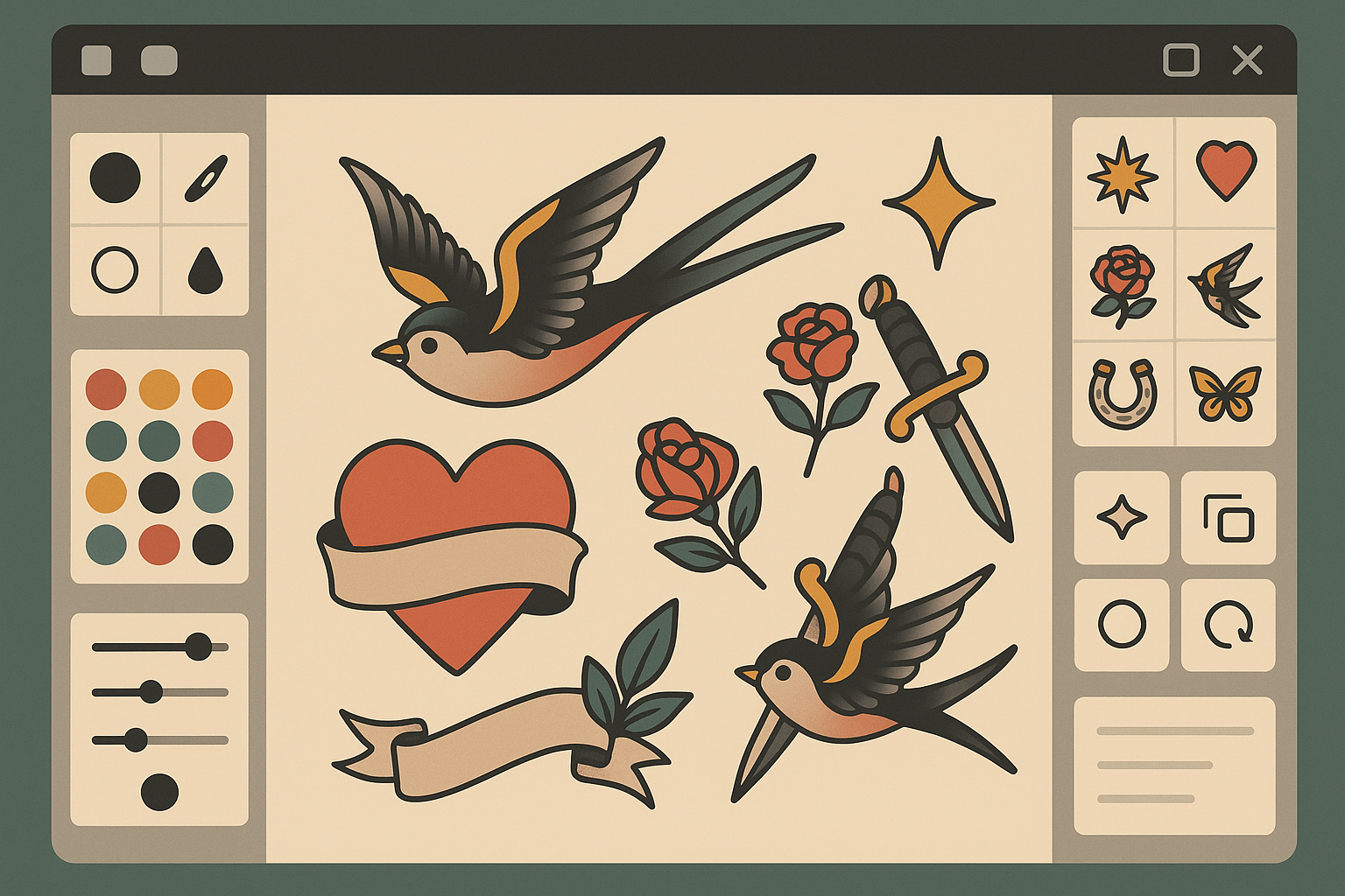 Modern AI technology enhancing traditional tattoo flash creation