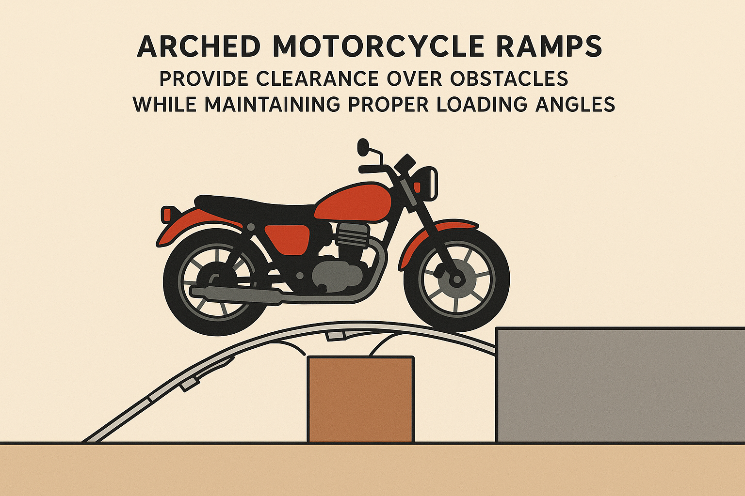 Arched motorcycle ramps for ground clearance solutions