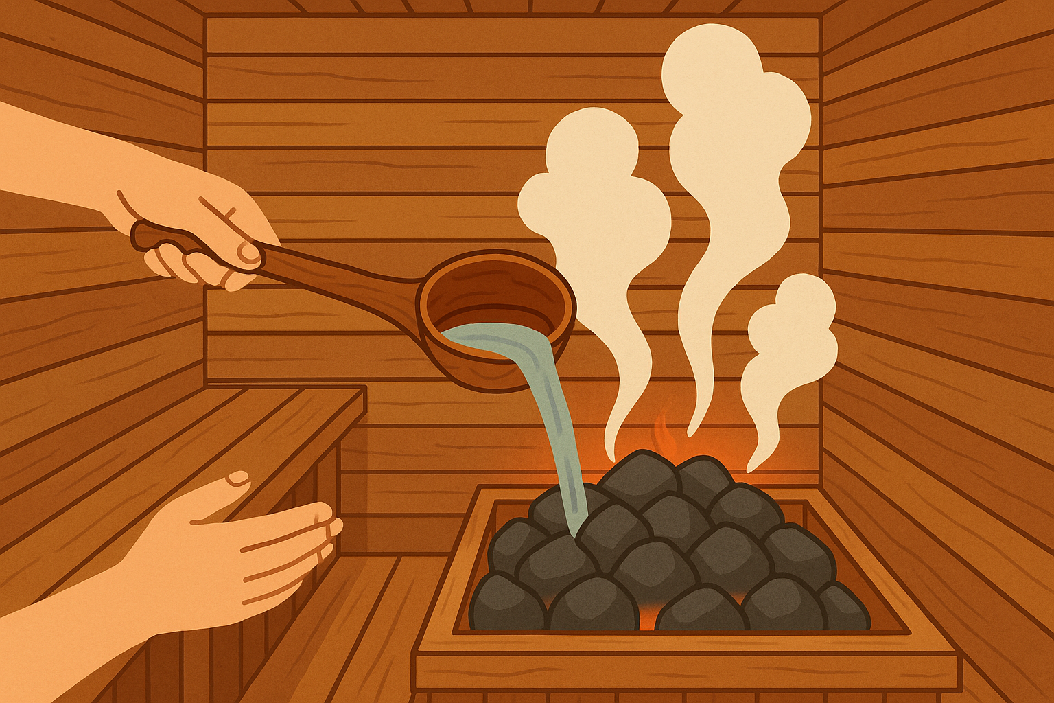 Steam rising from sauna stones during löyly ritual