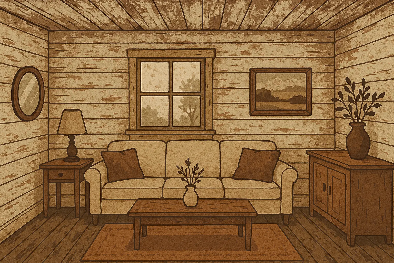 Weathered and distressed shiplap ceiling with authentic vintage character