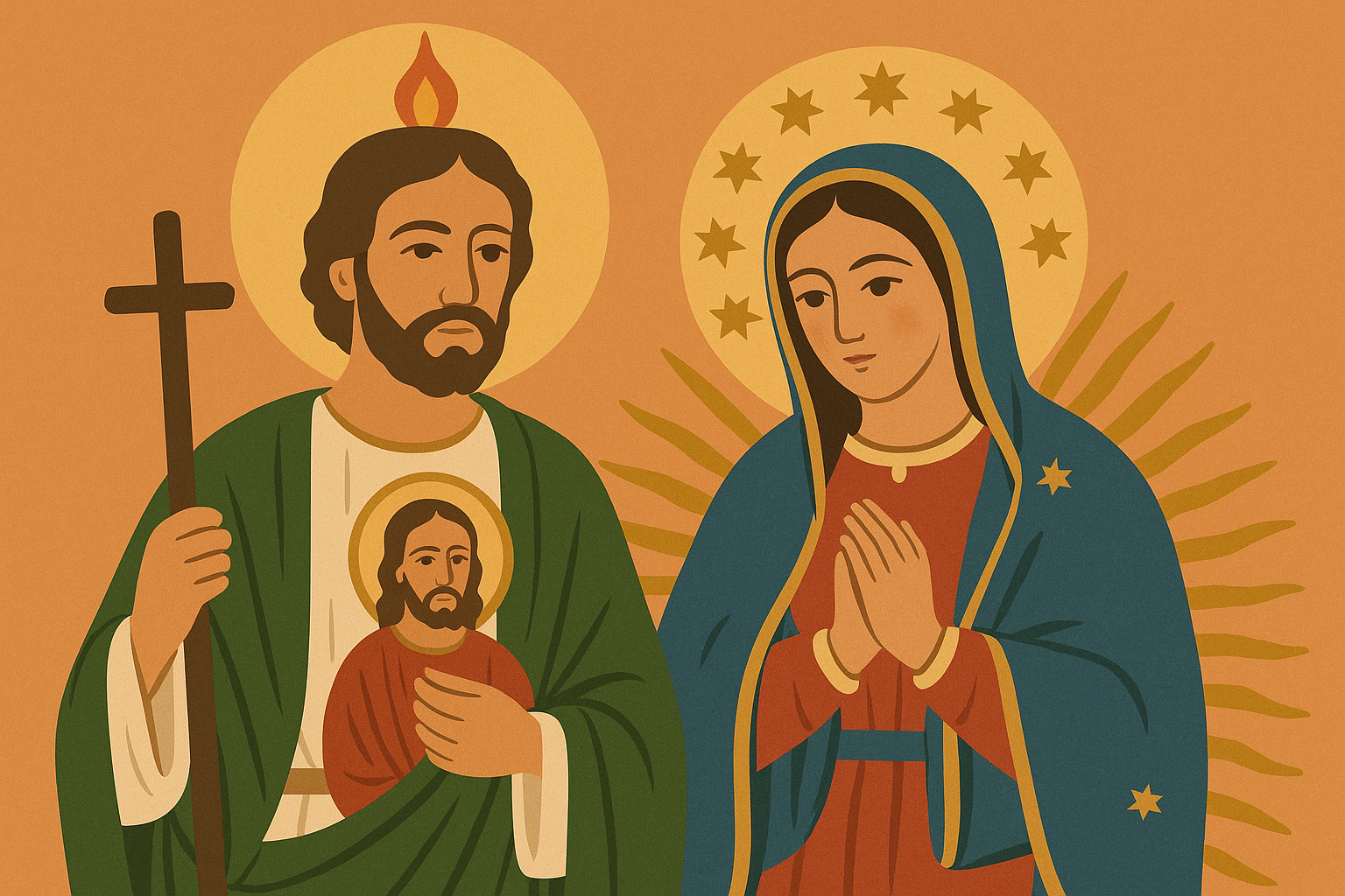 San Judas and Virgin Mary combination tattoo