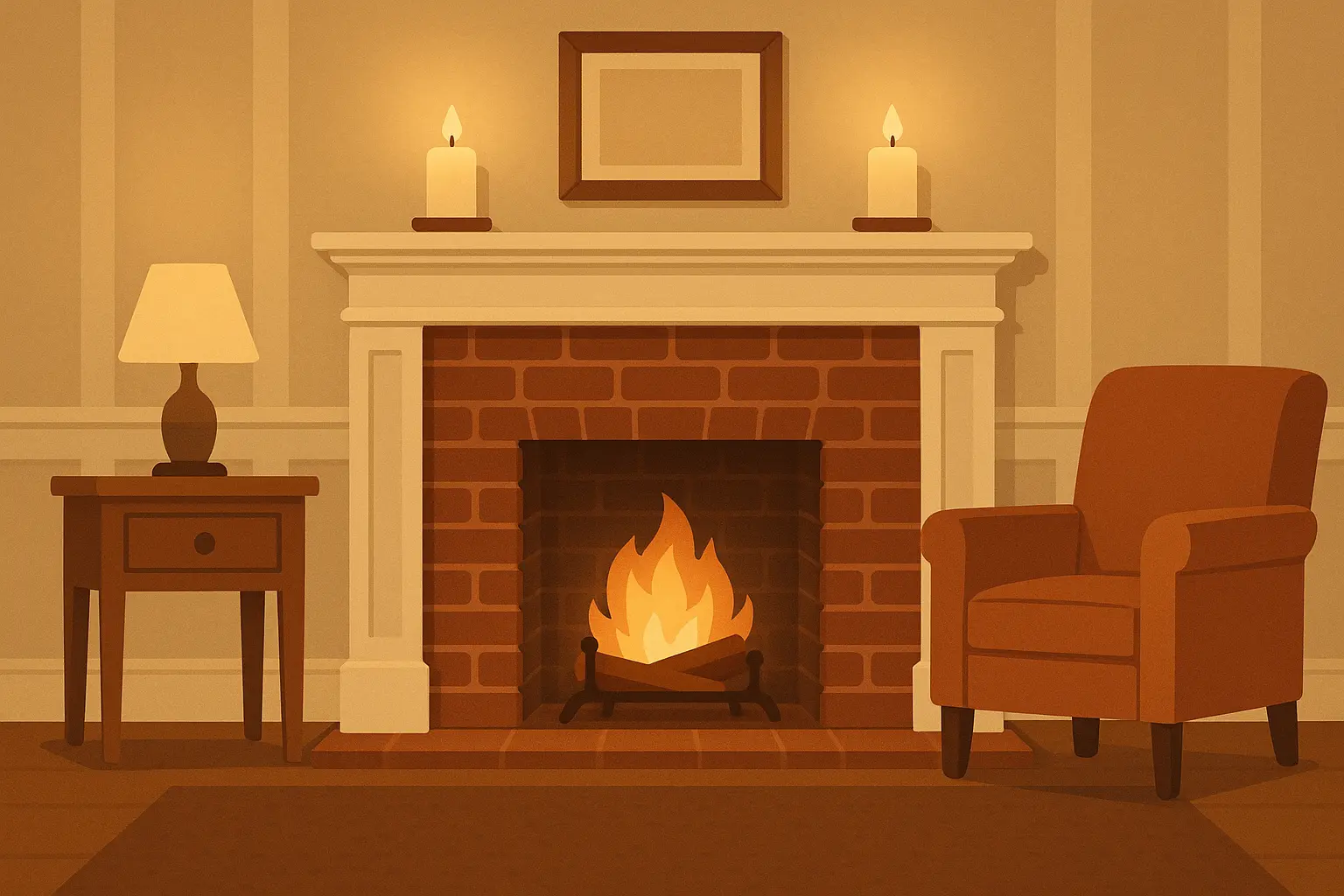 Traditional brick fireplace with classic red clay design