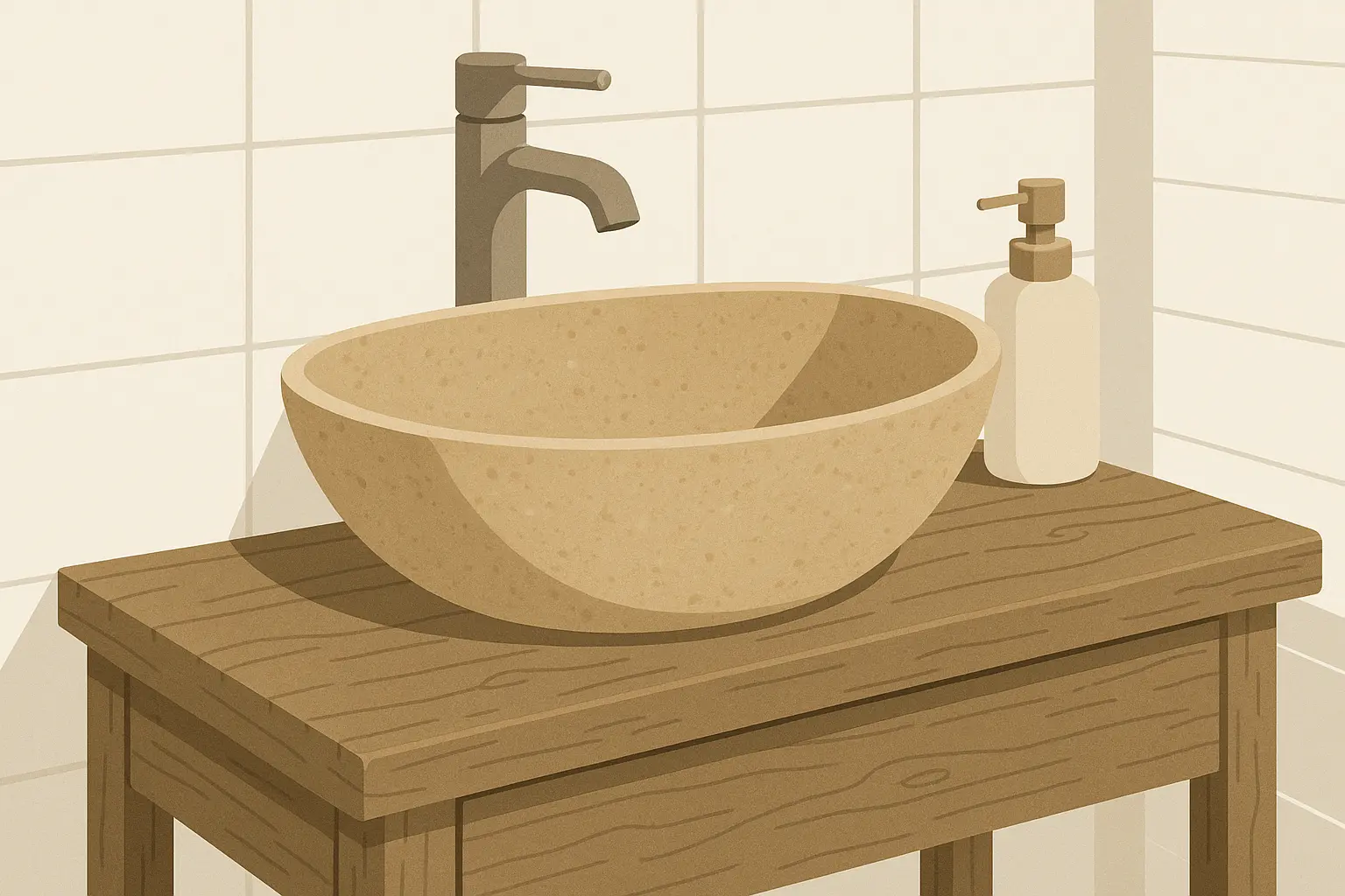 Vessel sink designs in coastal bathroom with natural materials and organic shapes