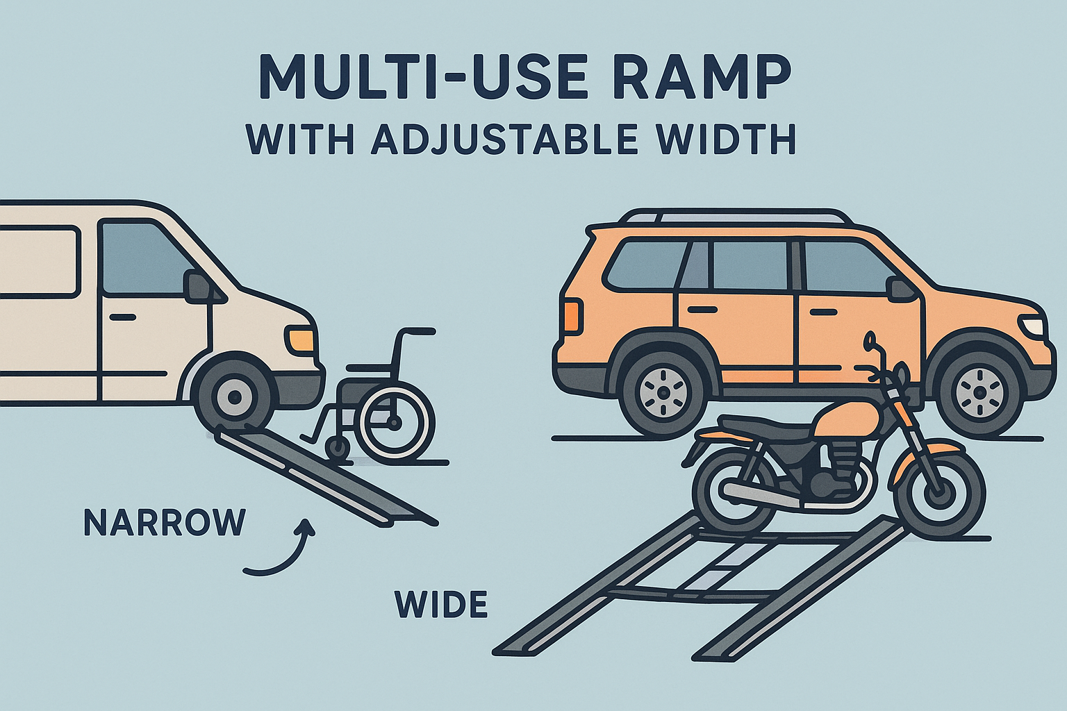 Multi-use versatile motorcycle ramps for different vehicles