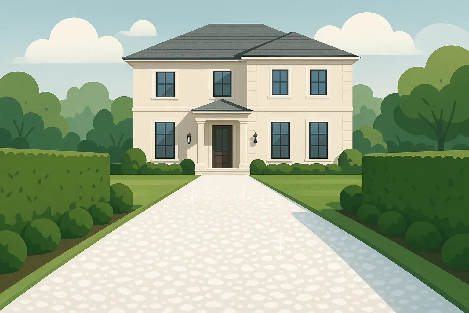 Elegant white marble chip driveway