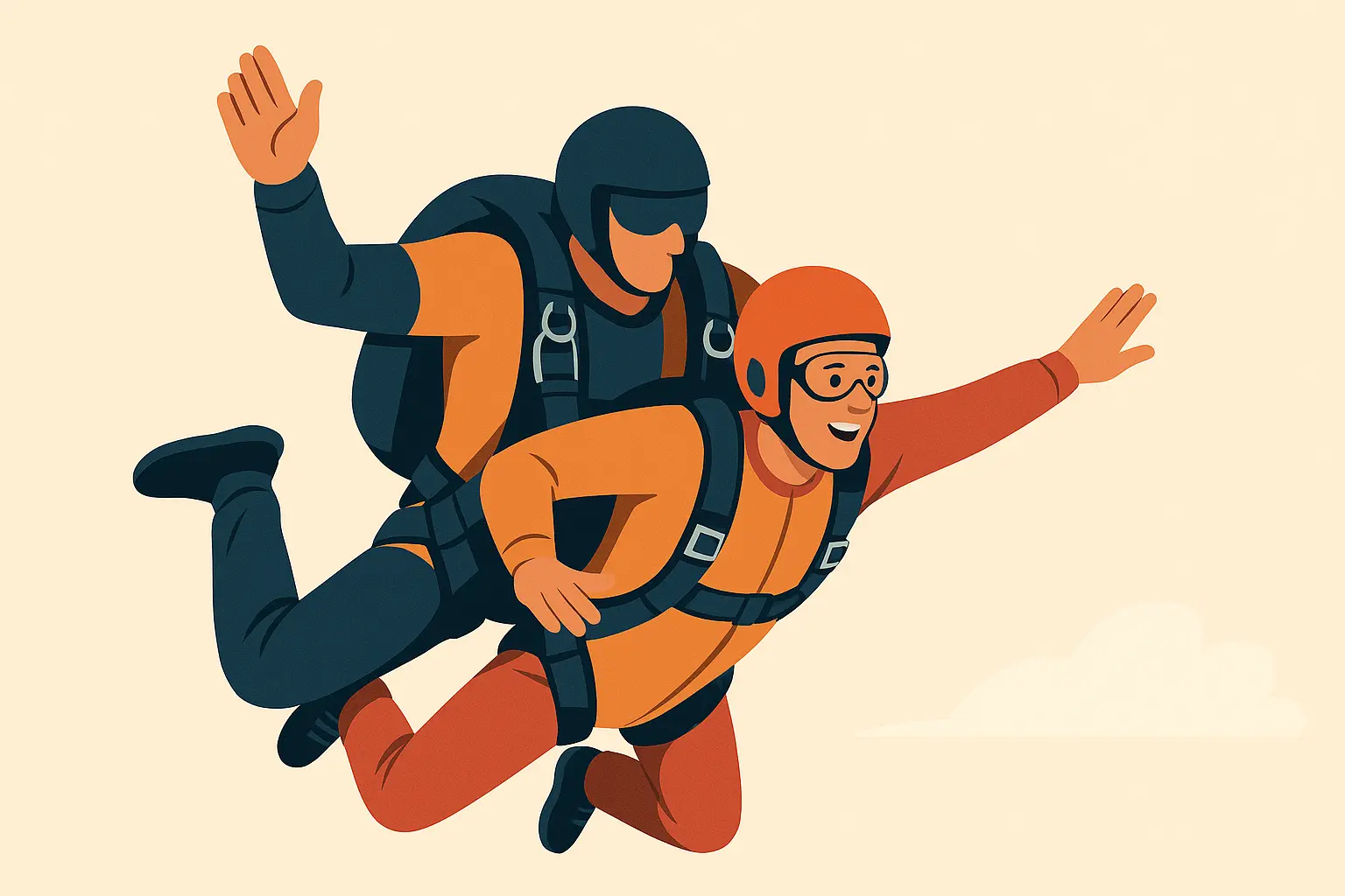 Tandem instructor with student demonstrating physical requirements